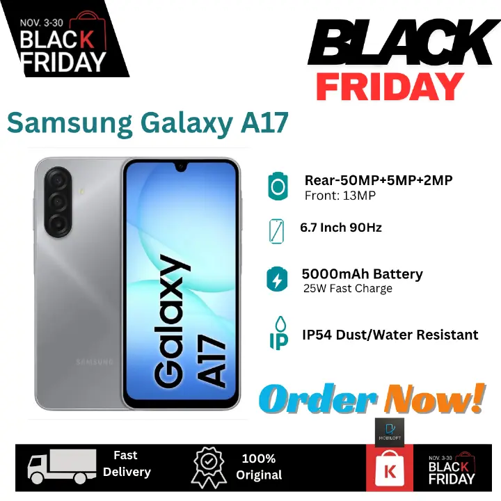 [Black Friday Deal] Samsung Galaxy A17 256GB+16(8+8)GB 6.7" 90Hz Super AMOLED Display Dual SIM (50+5+2)MP Rear Camera 13MP Selfie Camera 5000mAh Battery 25W Charge IP54 Better A16 Galaxy AI Smartphone