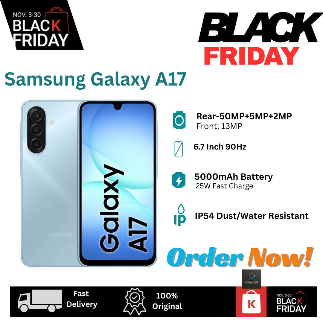 [Black Friday Deal] Samsung Galaxy A17 128GB+8(4+4)GB 6.7" 90Hz Super AMOLED Display Dual SIM (50+5+2)MP Rear Camera 13MP Selfie Camera 5000mAh Battery 25W Charge IP54 Better A16 Galaxy AI Smartphone