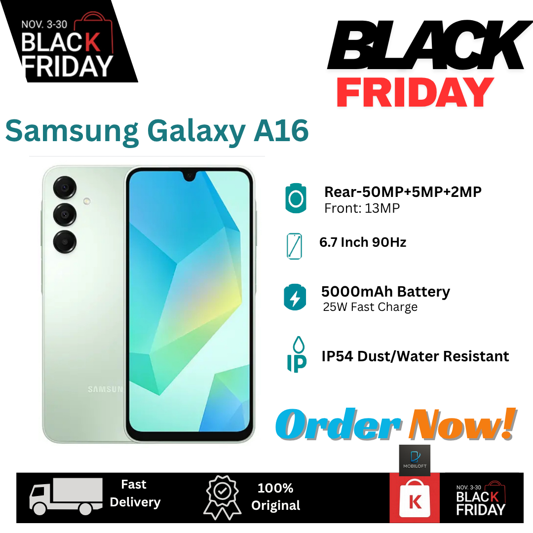 [Black Friday Deal] Samsung Galaxy A16 128GB+8(4+4)GB 6.7" 90Hz Super AMOLED Display Dual SIM (50+5+2)MP Rear Camera 5000mAh Battery 25W Charge IP54 Android 14(+6 Major Updates) Galaxy AI Smartphone