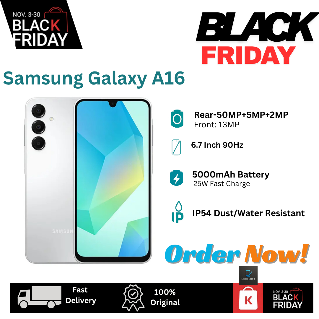 [Black Friday Deal] Samsung Galaxy A16 128GB+8(4+4)GB 6.7" 90Hz Super AMOLED Display Dual SIM (50+5+2)MP Rear Camera 5000mAh Battery 25W Charge IP54 Android 14(+6 Major Updates) Galaxy AI Smartphone