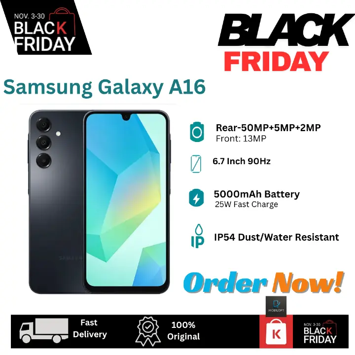 [Black Friday Deal] Samsung Galaxy A16 128GB+8(4+4)GB 6.7" 90Hz Super AMOLED Display Dual SIM (50+5+2)MP Rear Camera 5000mAh Battery 25W Charge IP54 Android 14(+6 Major Updates) Galaxy AI Smartphone