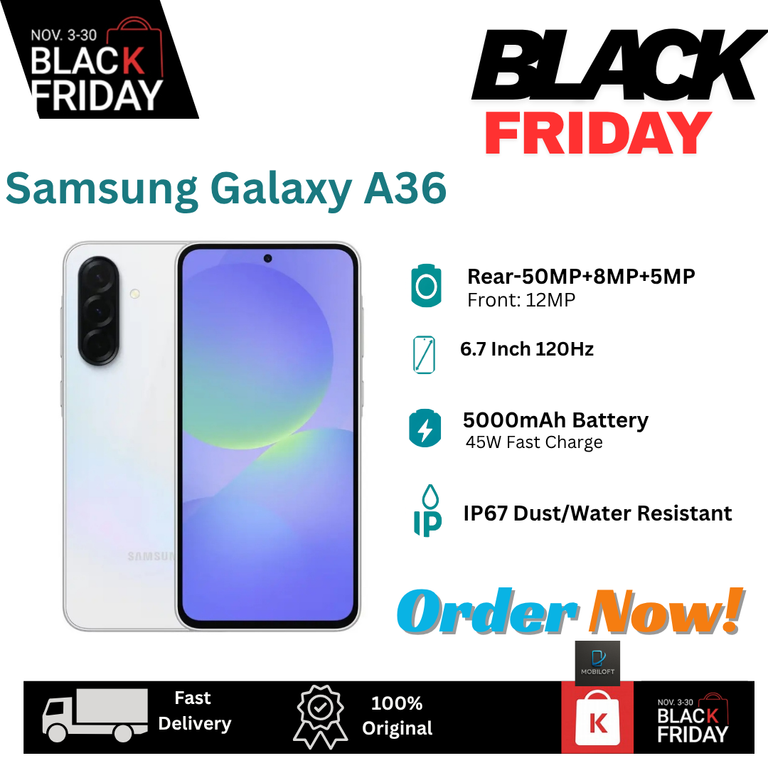 [Black Friday Offer] Samsung Galaxy A36 5G 256GB+16(8+8)GB 6.7" Super AMOLED 120Hz Display On-Screen Fingerprint (50+8+5)MP Camera 5000mAh Battery 45W Charge IP67 Galaxy AI Smartphone