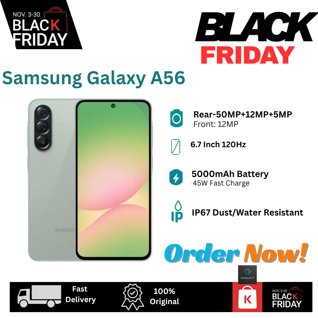 [Black Friday Offer] Samsung Galaxy A56 5G 256GB+16(8+8)GB 6.7" Super AMOLED 120Hz Display Dual SIM/e-SIM 50MP Camera 5000mAh Battery 45W Charge IP67 On-Screen Fingerprint Galaxy AI Smartphones