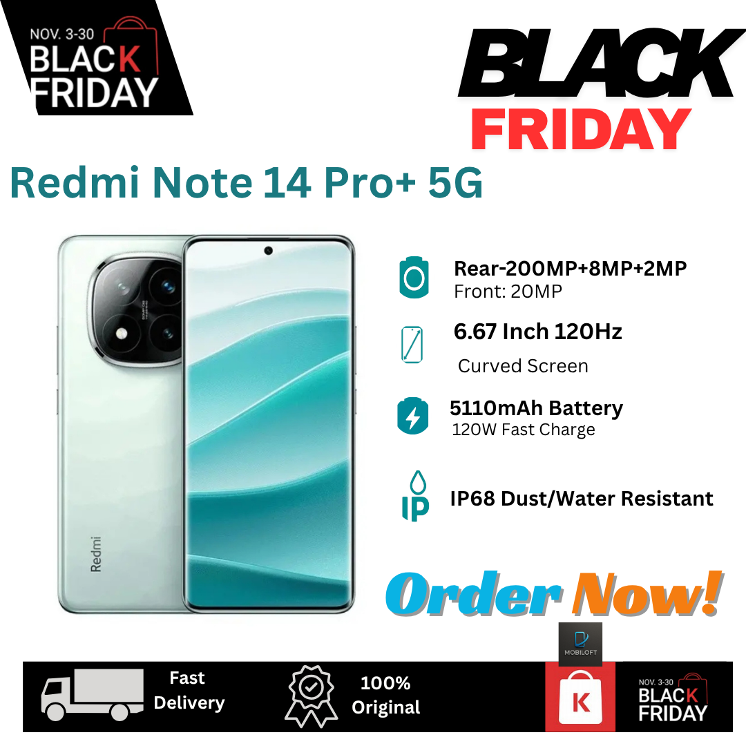 [Black Friday Deals] Xiaomi Redmi Note 14 Pro+ 5G 512GB+12GB 6.67" 120Hz AMOLED Curved Screen Display (200+8+2)MP Camera 5110mAh Battery 120W Charge On-Screen Fingerprint Note 14 Pro Plus Smartphone