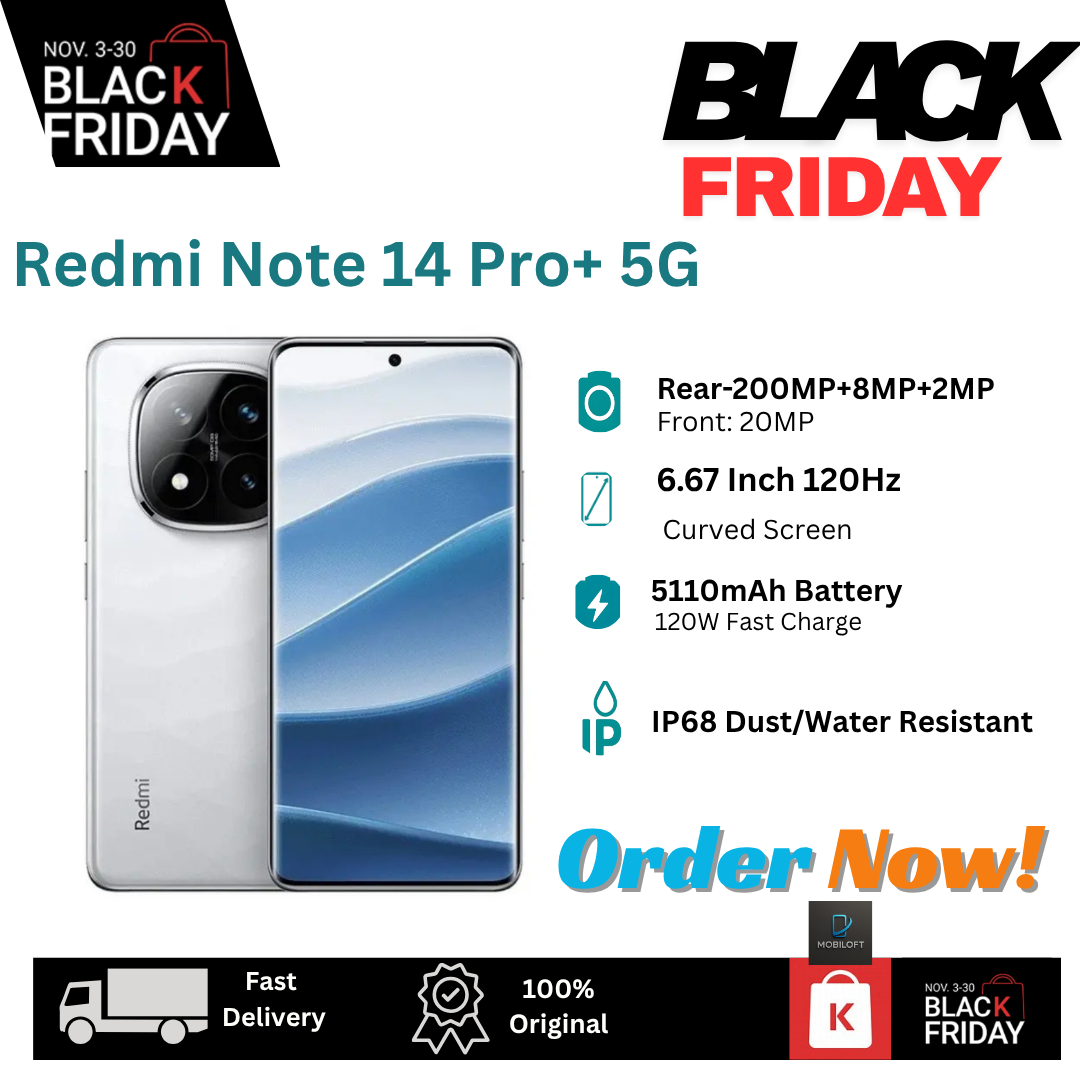 [Black Friday Deals] Xiaomi Redmi Note 14 Pro+ 5G 512GB+12GB 6.67" 120Hz AMOLED Curved Screen Display (200+8+2)MP Camera 5110mAh Battery 120W Charge On-Screen Fingerprint Note 14 Pro Plus Smartphone