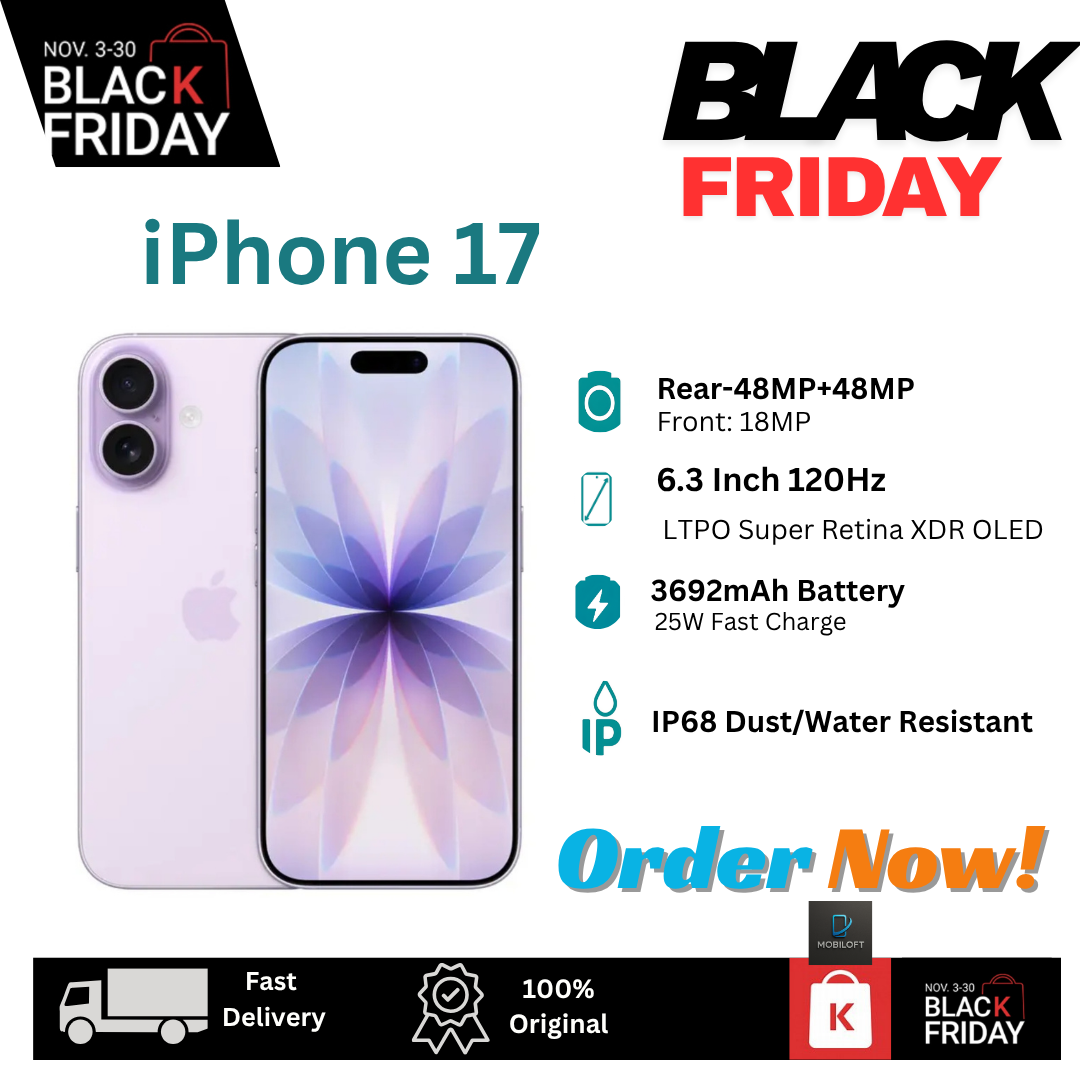 [Black Friday Discount] Apple iPhone 17 256GB+8GB 6.3" LTPO Super Retina XDR OLED 120Hz Display (48+48)MP Rear Camera iOS 26 Dual SIM/e-SIM 3692mAh Battery Face ID IP68 Rated iOS Smartphone