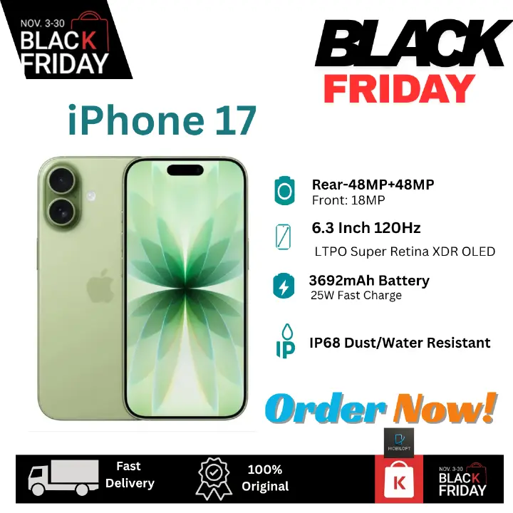 [Black Friday Discount] Apple iPhone 17 256GB+8GB 6.3" LTPO Super Retina XDR OLED 120Hz Display (48+48)MP Rear Camera iOS 26 Dual SIM/e-SIM 3692mAh Battery Face ID IP68 Rated iOS Smartphone