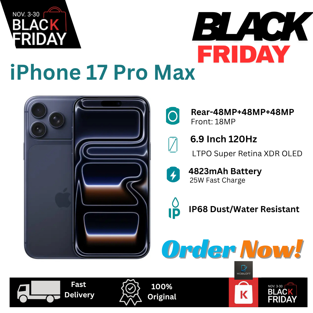 [Black Friday Discount] Apple iPhone 17 Pro Max (e-SIM/SIM) 256GB+12GB 6.9" LTPO Super Retina XDR OLED 120Hz Display (48+48+48)MP Rear Camera 4823mAh Battery Wireless Charging Face ID iOS Smartphone