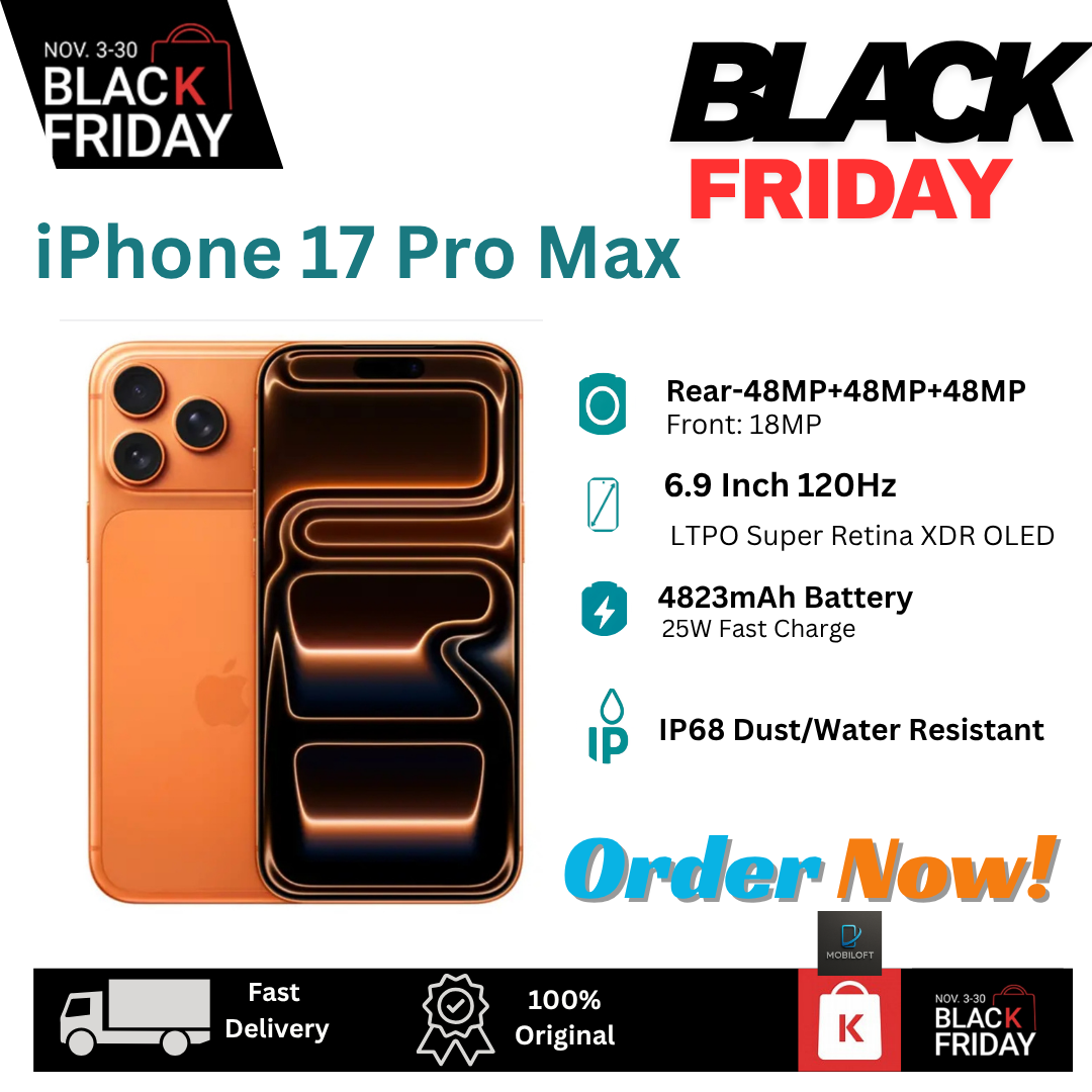 [Black Friday Discount] Apple iPhone 17 Pro Max (e-SIM/SIM) 256GB+12GB 6.9" LTPO Super Retina XDR OLED 120Hz Display (48+48+48)MP Rear Camera 4823mAh Battery Wireless Charging Face ID iOS Smartphone