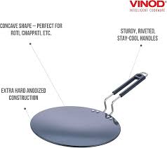 Vinod Hard Anodised Chapati Tawa, 26.5cm | Ultra-Durable 5.2mm Extra Thick Bottom | Induction & Gas Compatible Roti Pan | Non-Toxic, Scratch Resistant & Metal Spoon Friendly | Black Finish