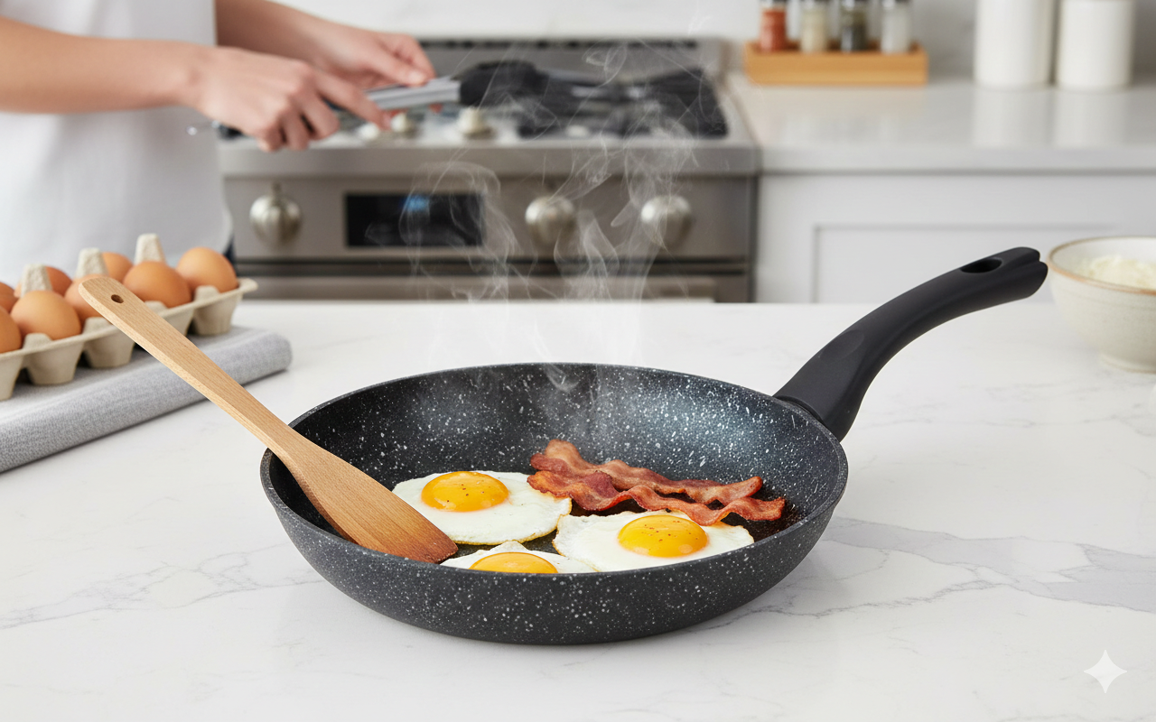 Edenberg 24cm Granite Non-Stick Frying Pan | PFOA-Free Stone Derived Coating | Heat-Resistant Ergonomic Handle | Durable Cast Aluminum Skillet for All Stovetops including Induction | EB-3423 Black
