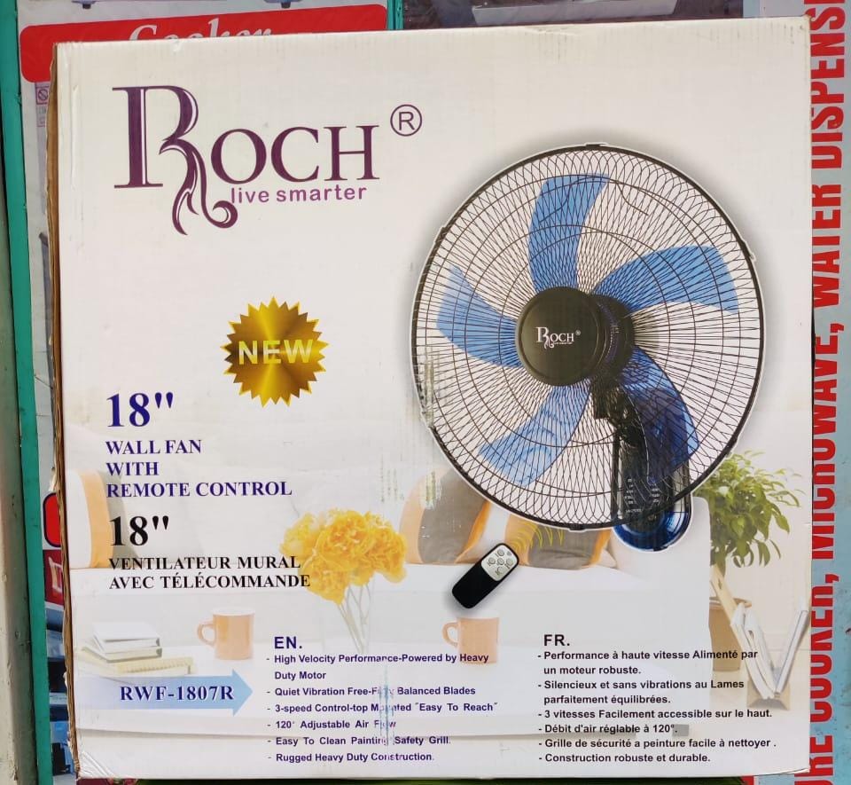 Roch 18-Inch Wall Fan with Remote Control – Powerful Silent Motor, 3-Speed Settings, 120° Adjustable Oscillation & Balanced Blades for Home & Office Cooling