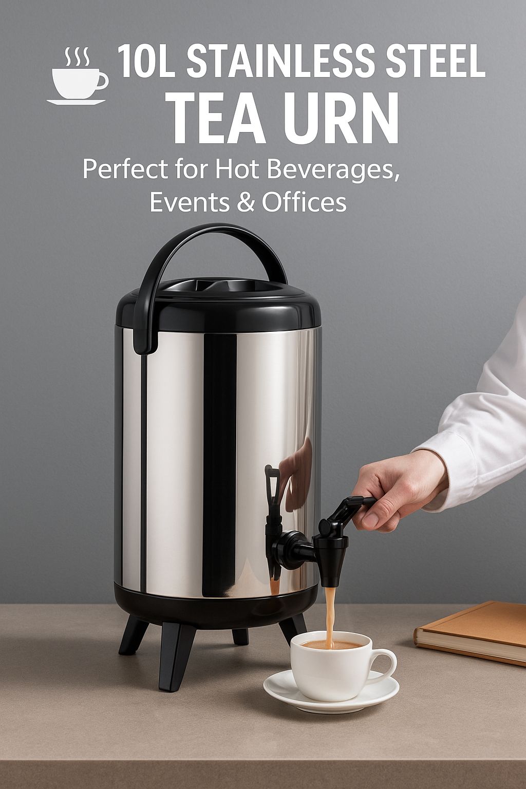 10-Litre Stainless Steel Tea Urn | Hot & Cold Beverage Dispenser | Double-Wall Insulation, Tap Control, Easy to Clean, Durable Body – Perfect for Events & Offices