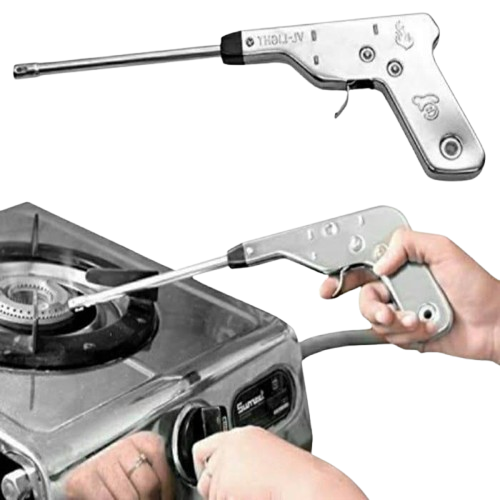 Premium Stainless Steel Gas Stove Lighter Gun with Long Nozzle | Safe Piezoelectric Ignition | Easy Trigger Spark Igniter for Kitchen Gas Cooktops & Burners – Refillable & Durable Design