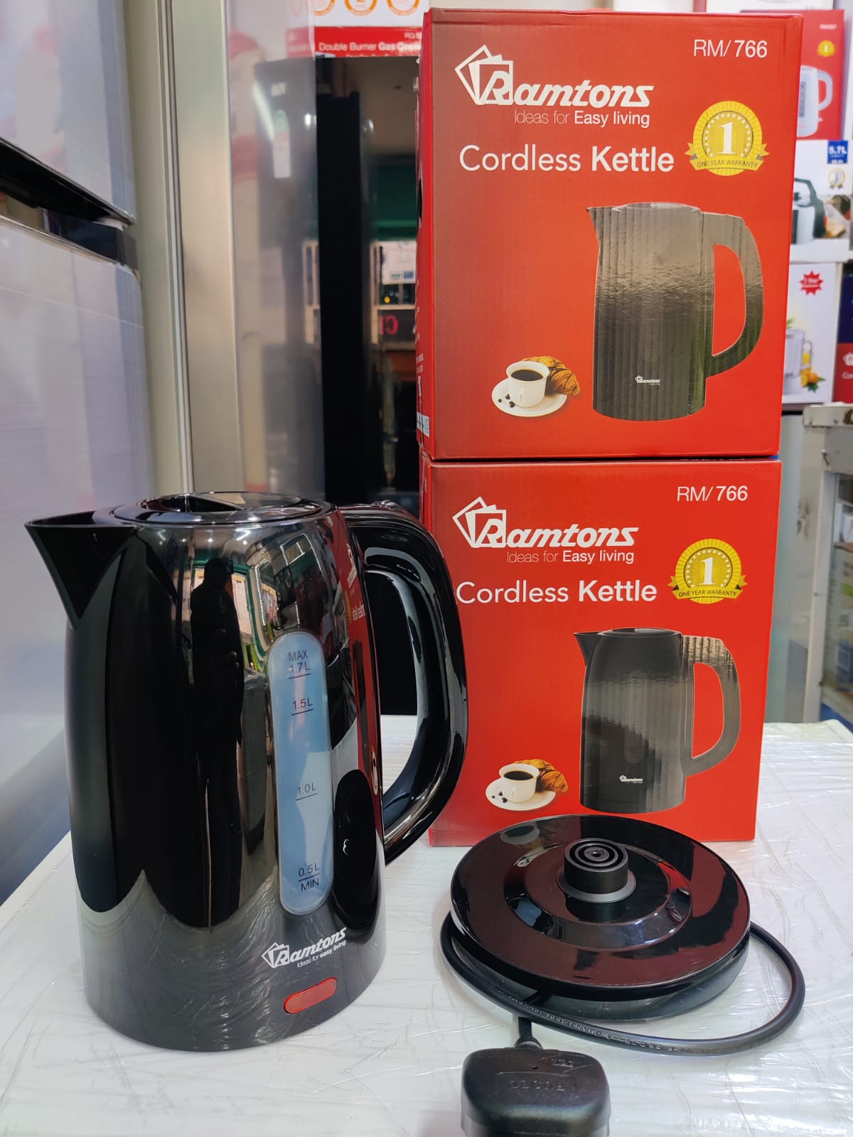 Ramtons 1.7L Cordless Electric Kettle – Sleek Black Finish, Fast Boil, Auto Shut-Off, Boil-Dry Protection & Cool-Touch Handle | Model RM/766 | 1-Year Warranty