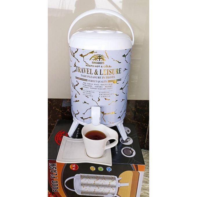 Sundabest 9.5L White Marble Print Single Tap Tea Urn – Stainless Steel Dispenser for Tea, Coffee, Events, and Office Use