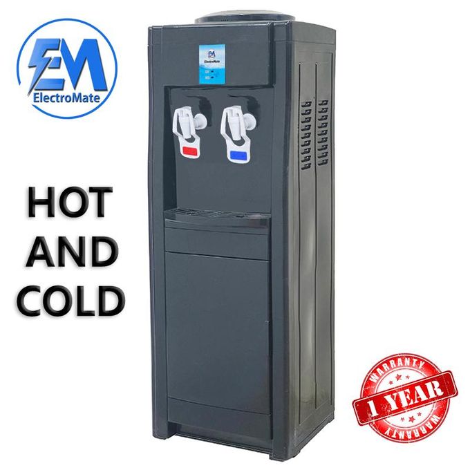 Black Electro Mate Water Dispenser with Hot and Cold Water – Standing Design with Storage Cabinet, Perfect for Home or Office Use Black water dispenser Electro Mate