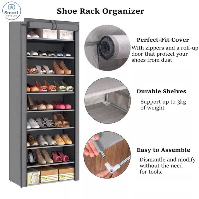 【Promotion】RahaLife 9 Layer Shoe Rack Large Capacity Assemble Shoe Shelf Free Standing Storage Organizer Cabinet for Entryway, Bedroom, Closet Space Saving Small Furniture Sturdy & Portable Design
