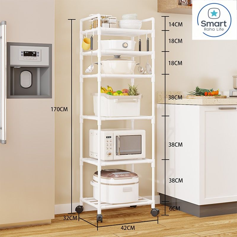 【Promotion】RahaLife Multifunctional Floor Standing Storage Rack Multi-Tier Kitchen Organizer for Microwave, Utensils Bathroom & Home Use | Sturdy Steel Shelf