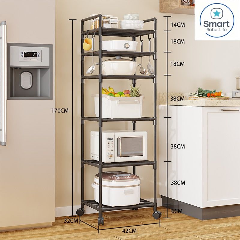 【Promotion】RahaLife Multifunctional Floor Standing Storage Rack Multi-Tier Kitchen Organizer for Microwave, Utensils Bathroom & Home Use | Sturdy Steel Shelf