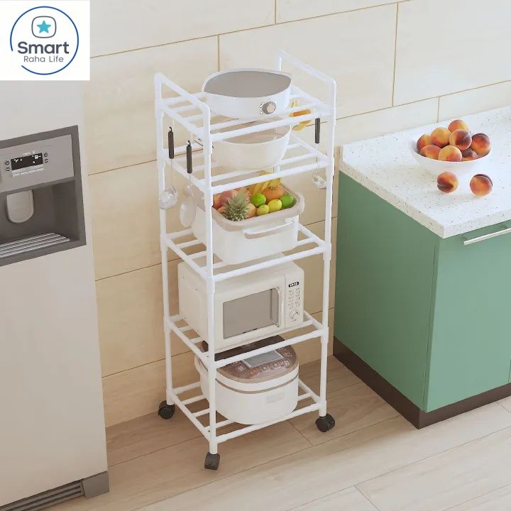 【Promotion】RahaLife Multifunctional Floor Standing Storage Rack Multi-Tier Kitchen Organizer for Microwave, Utensils Bathroom & Home Use | Sturdy Steel Shelf