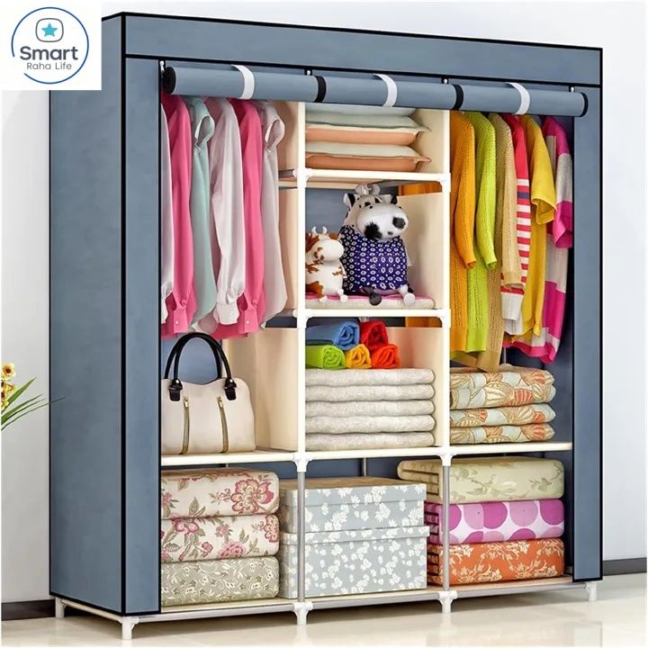 【Promotion】RahaLife 3 Columns Metallic Wardrobe Large Capacity Closet Organizer Assemble Storage Closet Portable Clothing Rack for Bedroom, Home, Dormitory Sturdy Steel Frame
