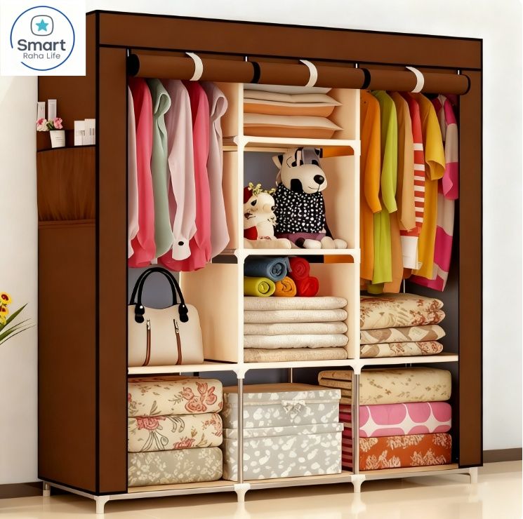 【Promotion】RahaLife 3 Columns Metallic Wardrobe Large Capacity Closet Organizer Assemble Storage Closet Portable Clothing Rack for Bedroom, Home, Dormitory Sturdy Steel Frame