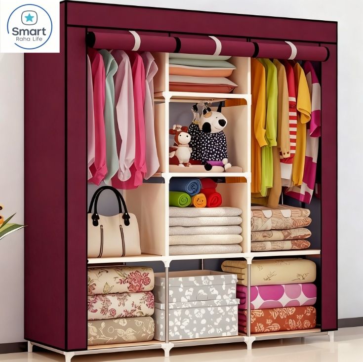 【Promotion】RahaLife 3 Columns Metallic Wardrobe Large Capacity Closet Organizer Assemble Storage Closet Portable Clothing Rack for Bedroom, Home, Dormitory Sturdy Steel Frame