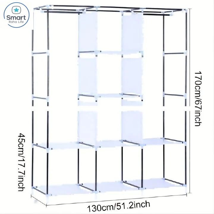 【Promotion】RahaLife 3 Columns Metallic Wardrobe Large Capacity Closet Organizer Assemble Storage Closet Portable Clothing Rack for Bedroom, Home, Dormitory Sturdy Steel Frame