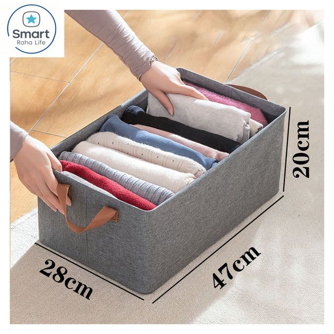 Smartrahalife Foldable Closet Organizer – Stackable Storage Baskets with Handles & Dustproof Lids, Steel Frame Shelf for Clothes & Toys, Space Saver Fabric Shelves, Easy Assemble Wardrobe Box