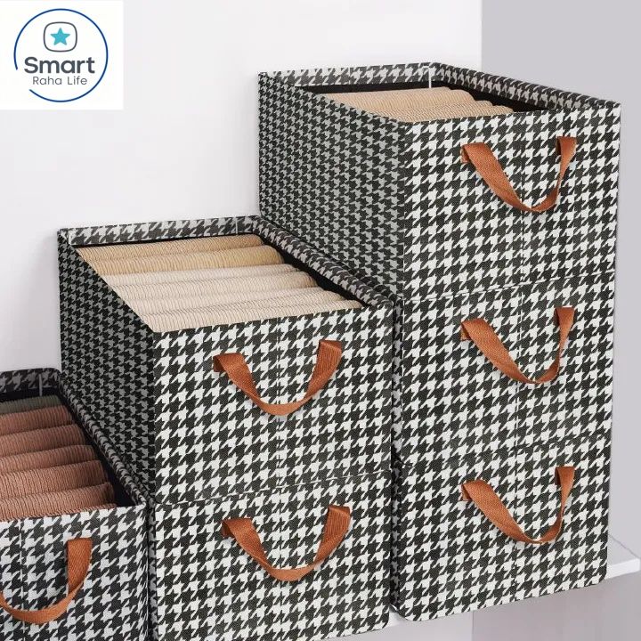 Smartrahalife Foldable Closet Organizer – Stackable Storage Baskets with Handles & Dustproof Lids, Steel Frame Shelf for Clothes & Toys, Space Saver Fabric Shelves, Easy Assemble Wardrobe Box