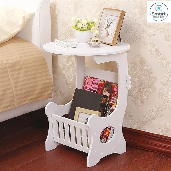 【Promotion】RahaLife Multifunctional Side Table with Storage Shelf Easy Assemble Night Stand, Coffee & End Table for Bedroom, Living Room White Stool Organizer for Small Spaces Modern Home Furniture