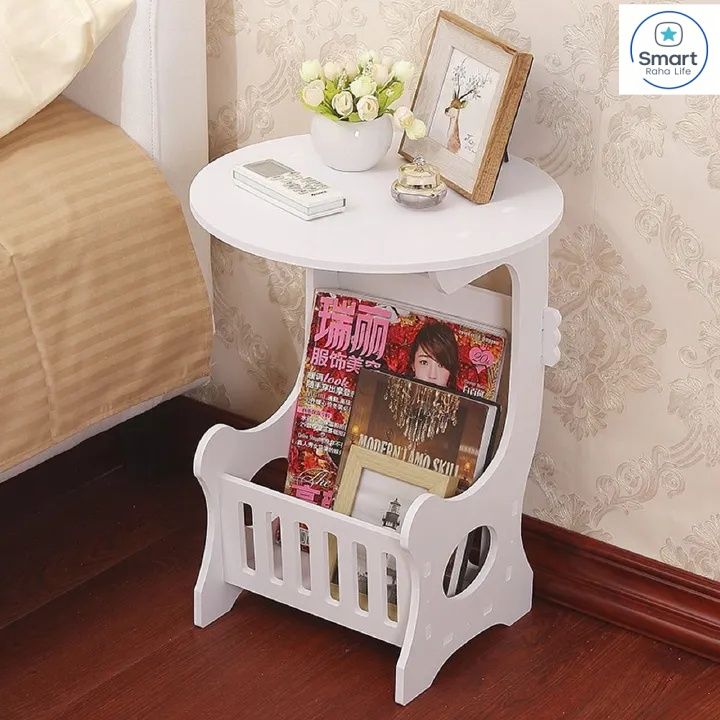 【Promotion】RahaLife Multifunctional Side Table with Storage Shelf Easy Assemble Night Stand, Coffee & End Table for Bedroom, Living Room White Stool Organizer for Small Spaces Modern Home Furniture
