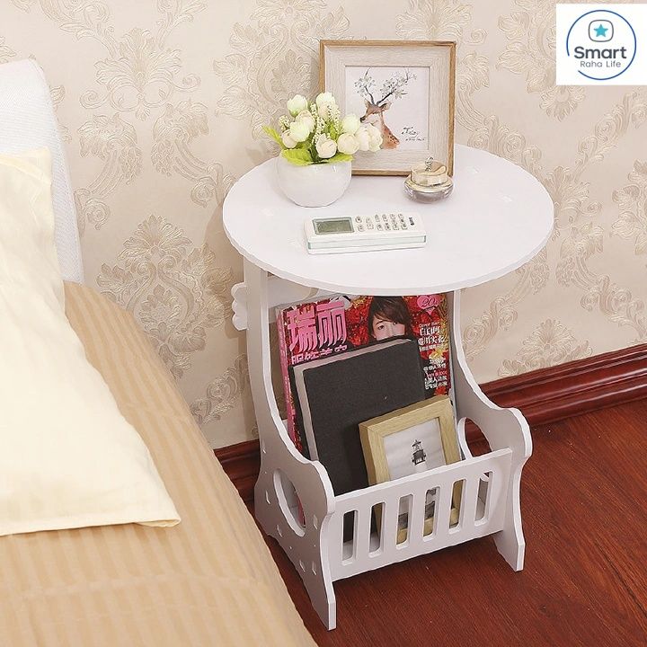 【Promotion】RahaLife Multifunctional Side Table with Storage Shelf Easy Assemble Night Stand, Coffee & End Table for Bedroom, Living Room White Stool Organizer for Small Spaces Modern Home Furniture