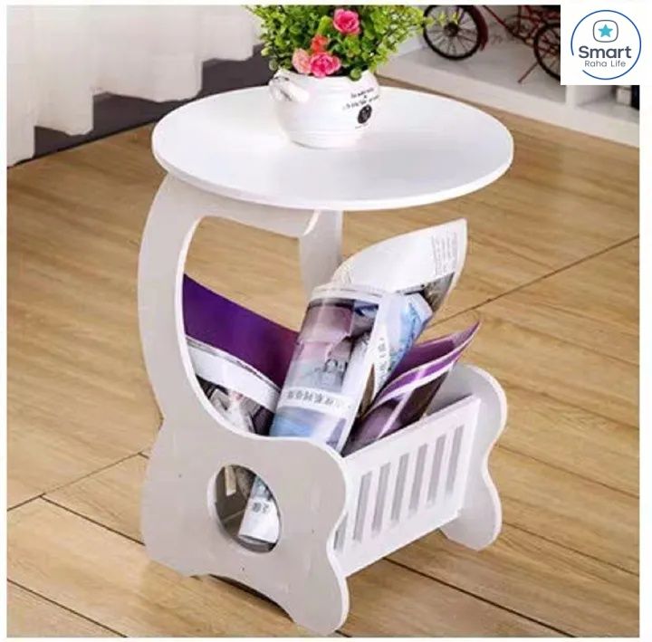 【Promotion】RahaLife Multifunctional Side Table with Storage Shelf Easy Assemble Night Stand, Coffee & End Table for Bedroom, Living Room White Stool Organizer for Small Spaces Modern Home Furniture