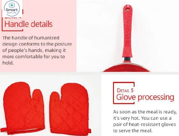 【Promotion 】RahaLife 12pcs Granite Non-Stick Sufuria Set Heavy Duty Aluminum Pots 20cm+24cm+28cm+32cm Pots +28cm Pan  5 Pots, 5 Lids, 2 Gloves Wheatstone Die-Coating Durable Kitchen Cookware