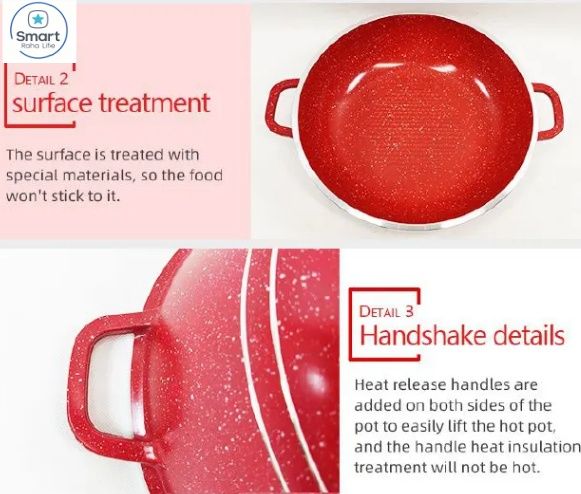 【Promotion 】RahaLife 12pcs Granite Non-Stick Sufuria Set Heavy Duty Aluminum Pots 20cm+24cm+28cm+32cm Pots +28cm Pan  5 Pots, 5 Lids, 2 Gloves Wheatstone Die-Coating Durable Kitchen Cookware