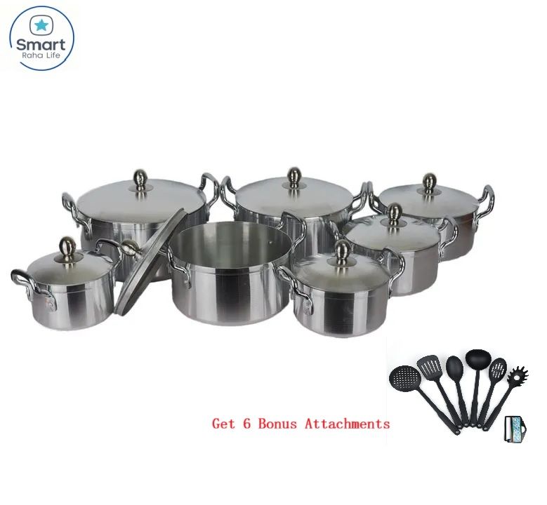 【Promotion】RahaLife 20PCS Aluminium Cookware Set Sufuria 7pcs pots+7pcs lids Cooking Pots (16cm/18cm/20cm/22cm/24cm/ 26cm/28cm) with 6pcs Accessories