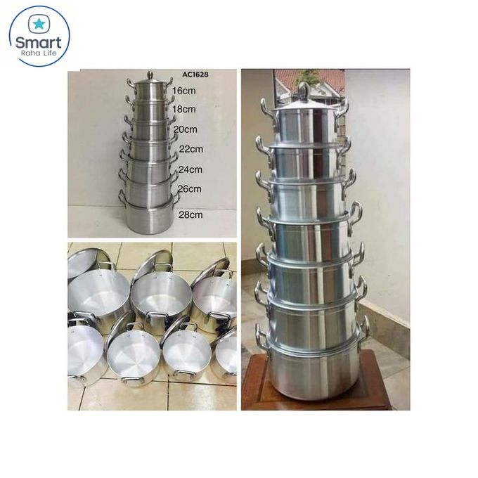 【Promotion】RahaLife 20PCS Aluminium Cookware Set Sufuria 7pcs pots+7pcs lids Cooking Pots (16cm/18cm/20cm/22cm/24cm/ 26cm/28cm) with 6pcs Accessories