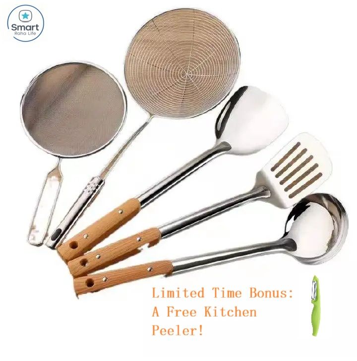 【Promotion】RahaLife 6PCS Kitchen Utensil Set Non-Stick & Heat Resistant Spatula, Spoon, Strainer & Filter Cooking Essential for Non-Scratch Use Easy Clean & Dishwasher Safe