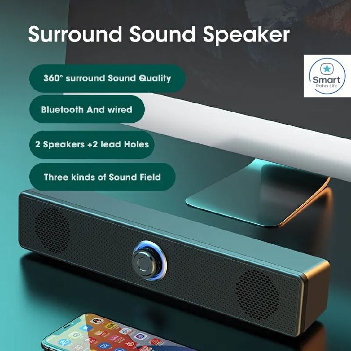 【Promotion】RahaLife Wireless Bluetooth Speaker Home Theater Sound System Soundbar for TV, PC Computer Speaker Subwoofer with 4D Surround Sound Portable Music Box