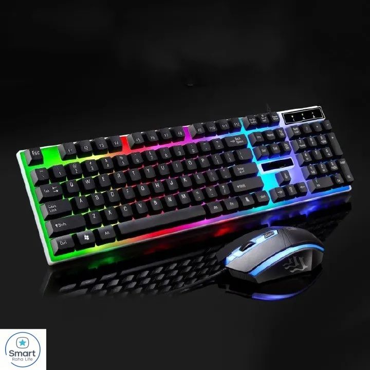 【Promotion】RahaLife Russian Keyboard and Mouse Combo Backlit Gaming Keyboard Wired USB Keyboard for PC/Laptop 7 Color RGB LED Light for Gamers, Typing Office Home Computer Use