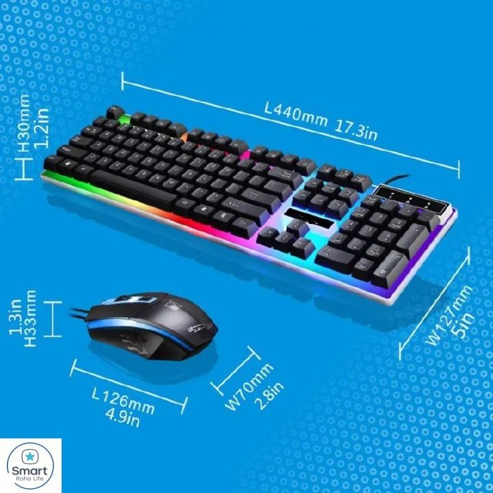 【Promotion】RahaLife Russian Keyboard and Mouse Combo Backlit Gaming Keyboard Wired USB Keyboard for PC/Laptop 7 Color RGB LED Light for Gamers, Typing Office Home Computer Use