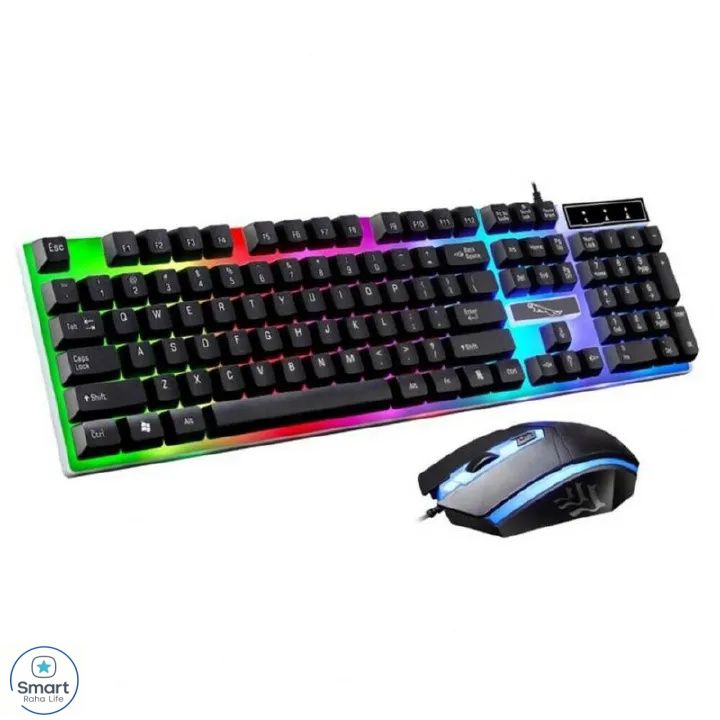 【Promotion】RahaLife Russian Keyboard and Mouse Combo Backlit Gaming Keyboard Wired USB Keyboard for PC/Laptop 7 Color RGB LED Light for Gamers, Typing Office Home Computer Use