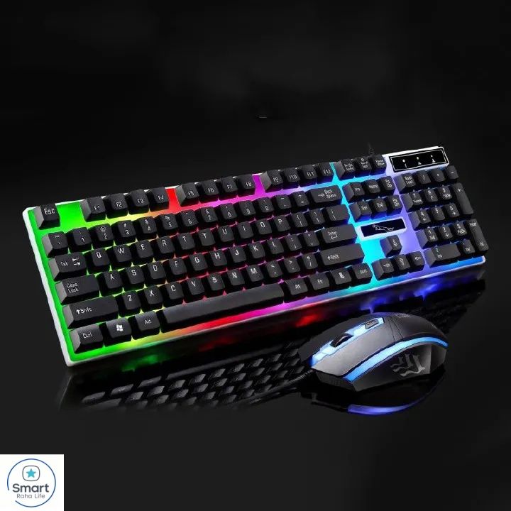 【Promotion】RahaLife Russian Keyboard and Mouse Combo Backlit Gaming Keyboard Wired USB Keyboard for PC/Laptop 7 Color RGB LED Light for Gamers, Typing Office Home Computer Use