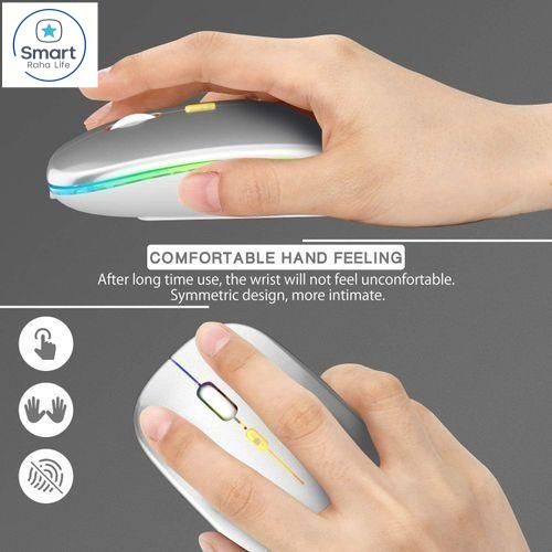 【Promotion】RahaLife Wireless Mouse, RGB Gaming Mouse, 2.4G Optical Mouse, Ergonomic Computer Mouse, Rechargeable Mouse for Laptop/PC/Chromebook, 6 Buttons, 1600DPI, Long Battery Life Mouse