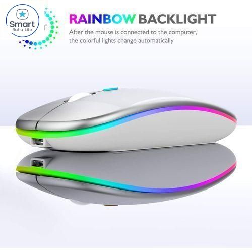 【Promotion】RahaLife Wireless Mouse, RGB Gaming Mouse, 2.4G Optical Mouse, Ergonomic Computer Mouse, Rechargeable Mouse for Laptop/PC/Chromebook, 6 Buttons, 1600DPI, Long Battery Life Mouse