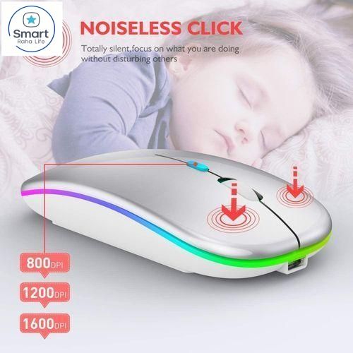 【Promotion】RahaLife Wireless Mouse, RGB Gaming Mouse, 2.4G Optical Mouse, Ergonomic Computer Mouse, Rechargeable Mouse for Laptop/PC/Chromebook, 6 Buttons, 1600DPI, Long Battery Life Mouse