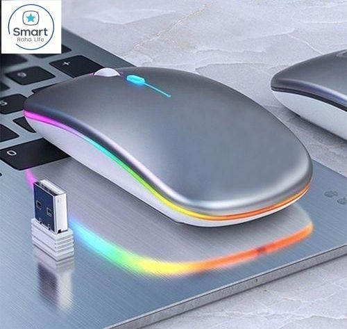 【Promotion】RahaLife Wireless Mouse, RGB Gaming Mouse, 2.4G Optical Mouse, Ergonomic Computer Mouse, Rechargeable Mouse for Laptop/PC/Chromebook, 6 Buttons, 1600DPI, Long Battery Life Mouse