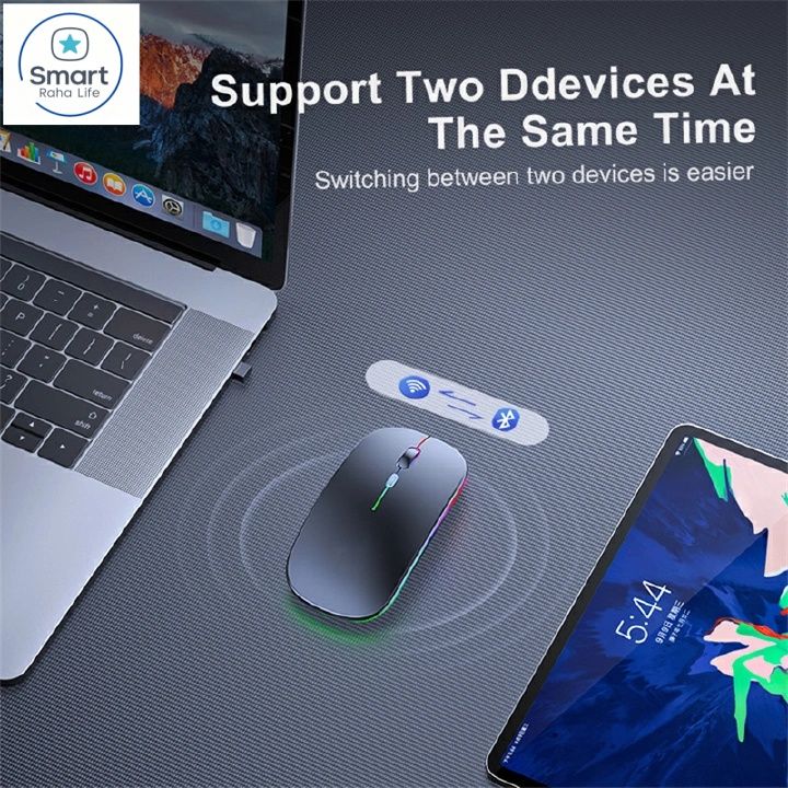 【Promotion】RahaLife Wireless Mouse, RGB Gaming Mouse, 2.4G Optical Mouse, Ergonomic Computer Mouse, Rechargeable Mouse for Laptop/PC/Chromebook, 6 Buttons, 1600DPI, Long Battery Life Mouse